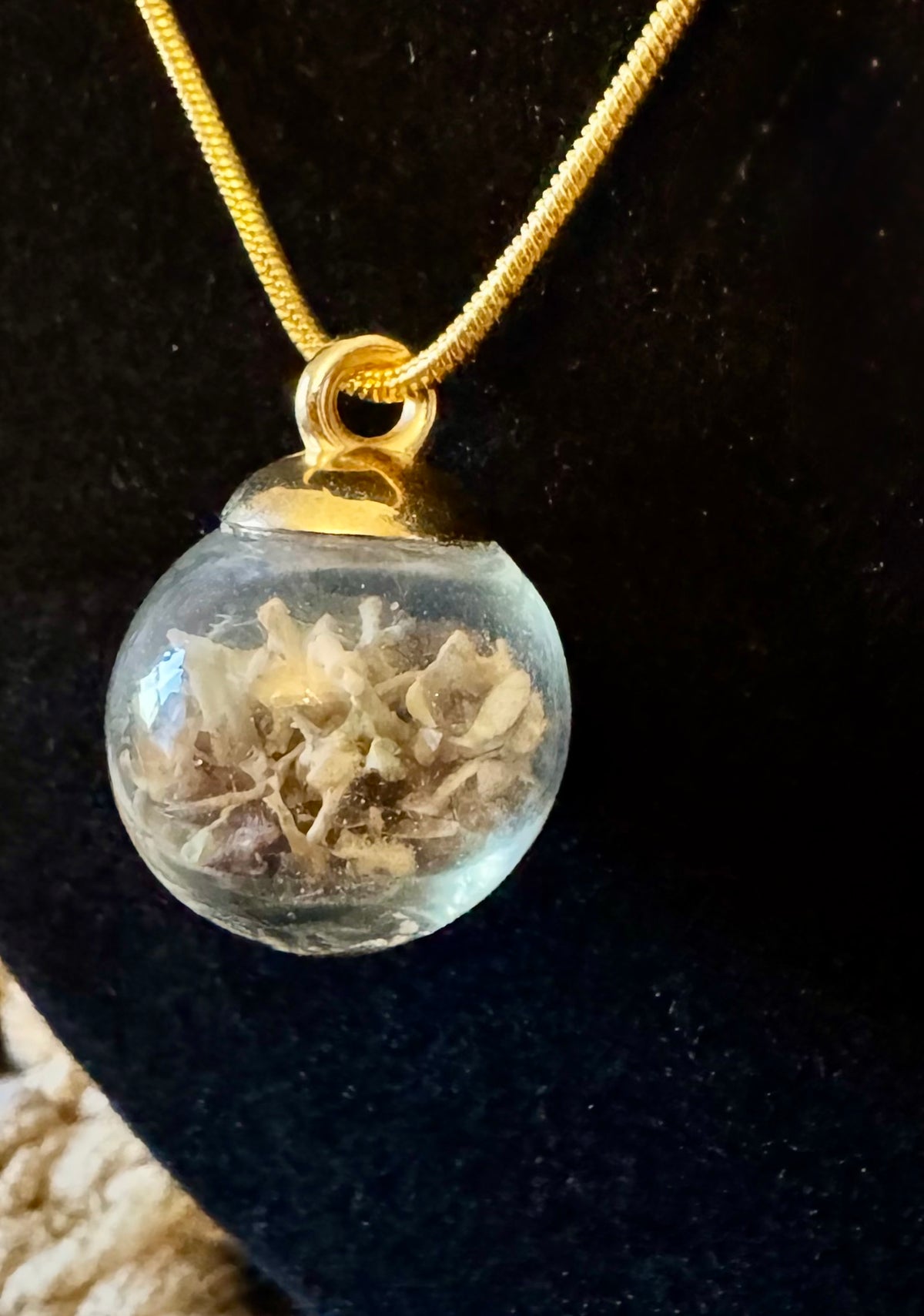 Mouse Bone Globe Necklace on Gold Chain