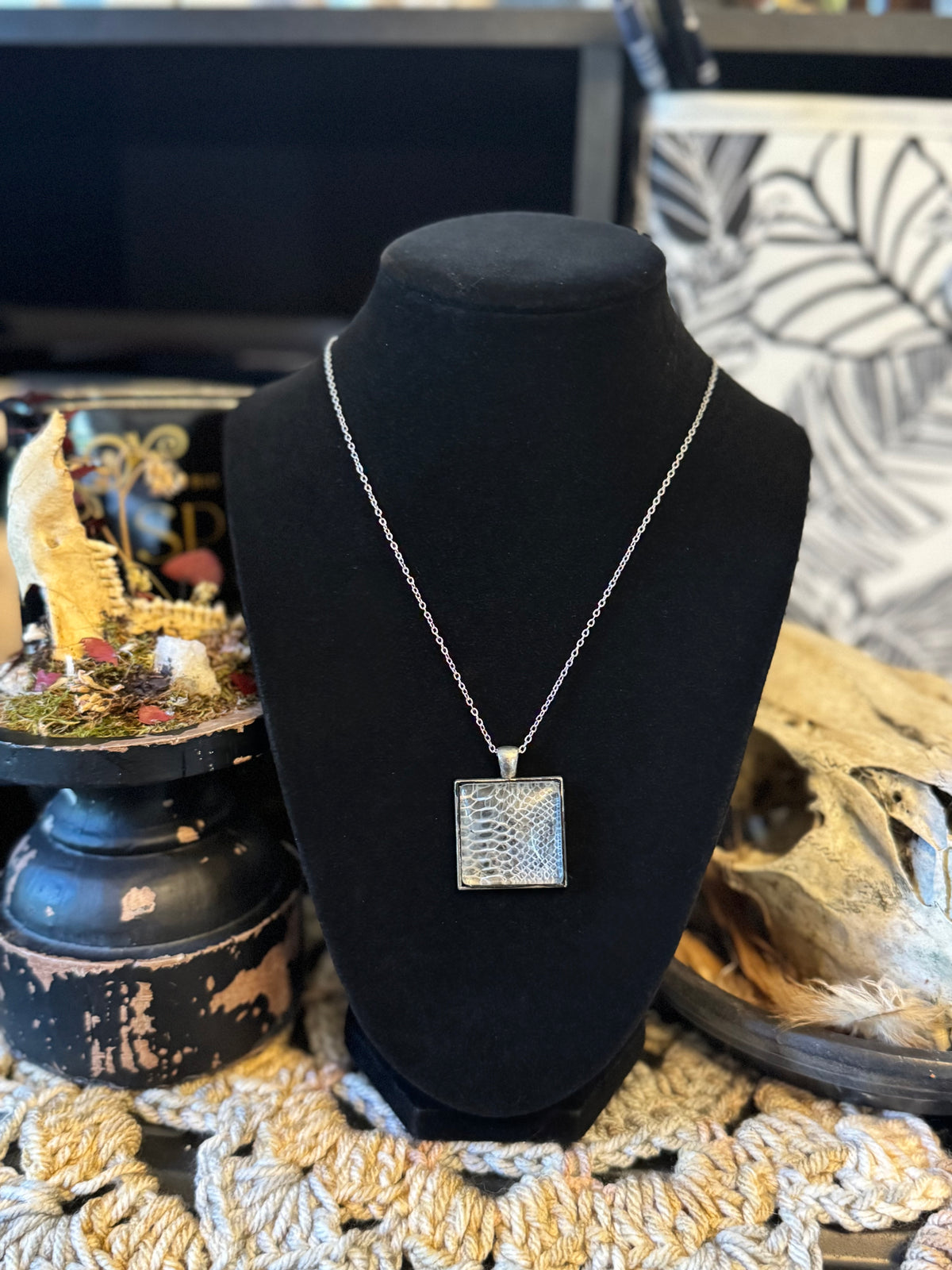 Snake Skin Necklace on Silver Chain