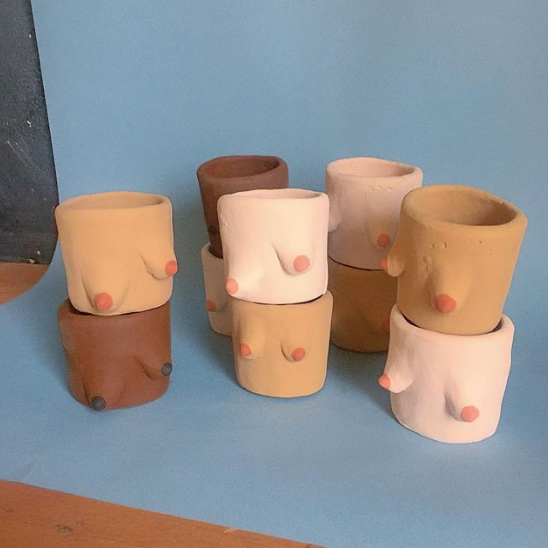 Painted Cement Boob Pots: Light Pink