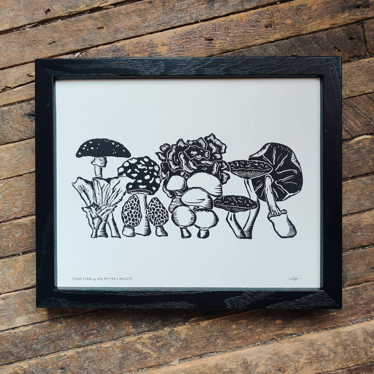 Big Mitten Linocuts - Found Fungi Linoprint
