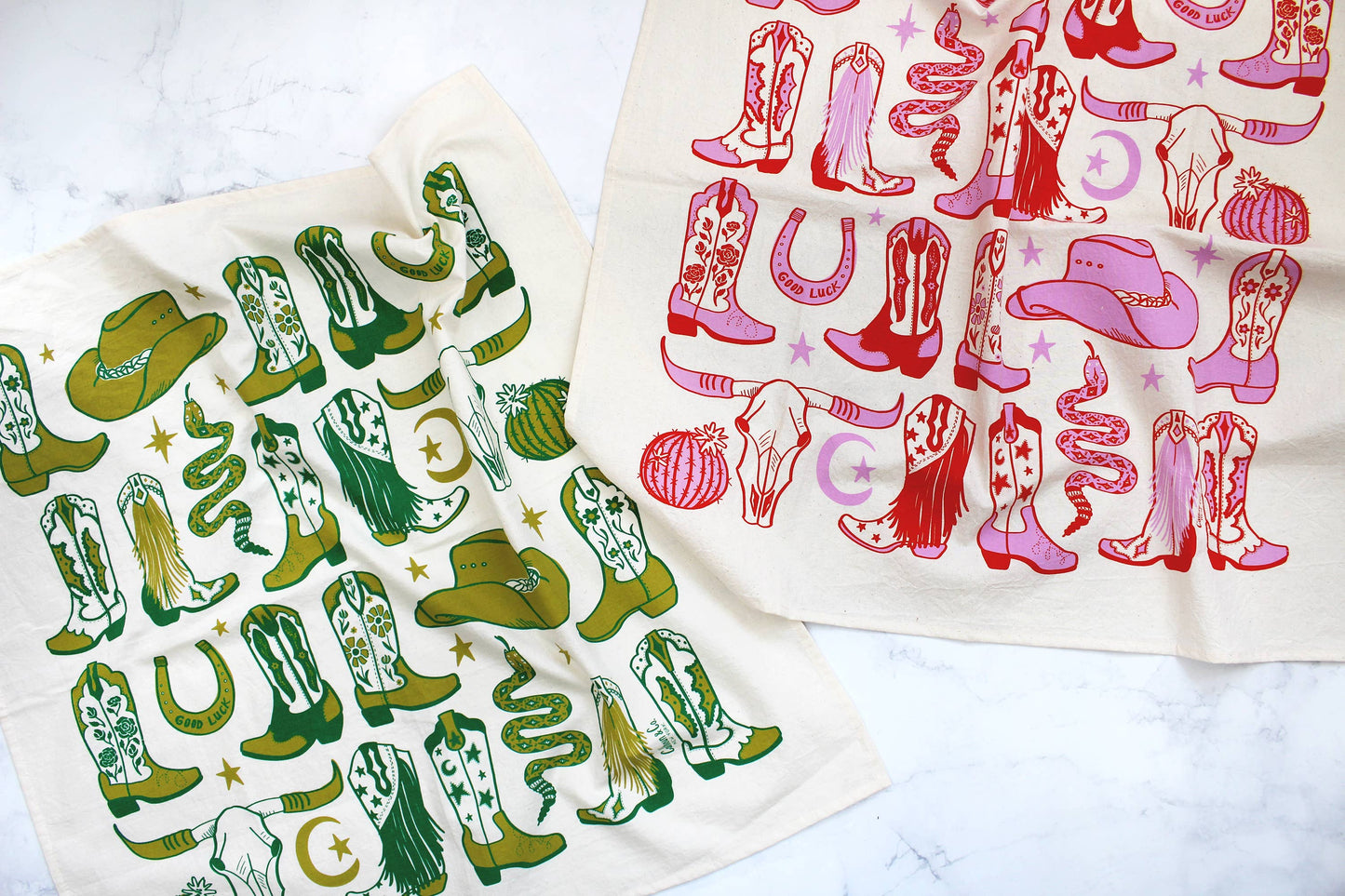 Howdy Cowgirl! Boots Tea Towel: Cactus Green