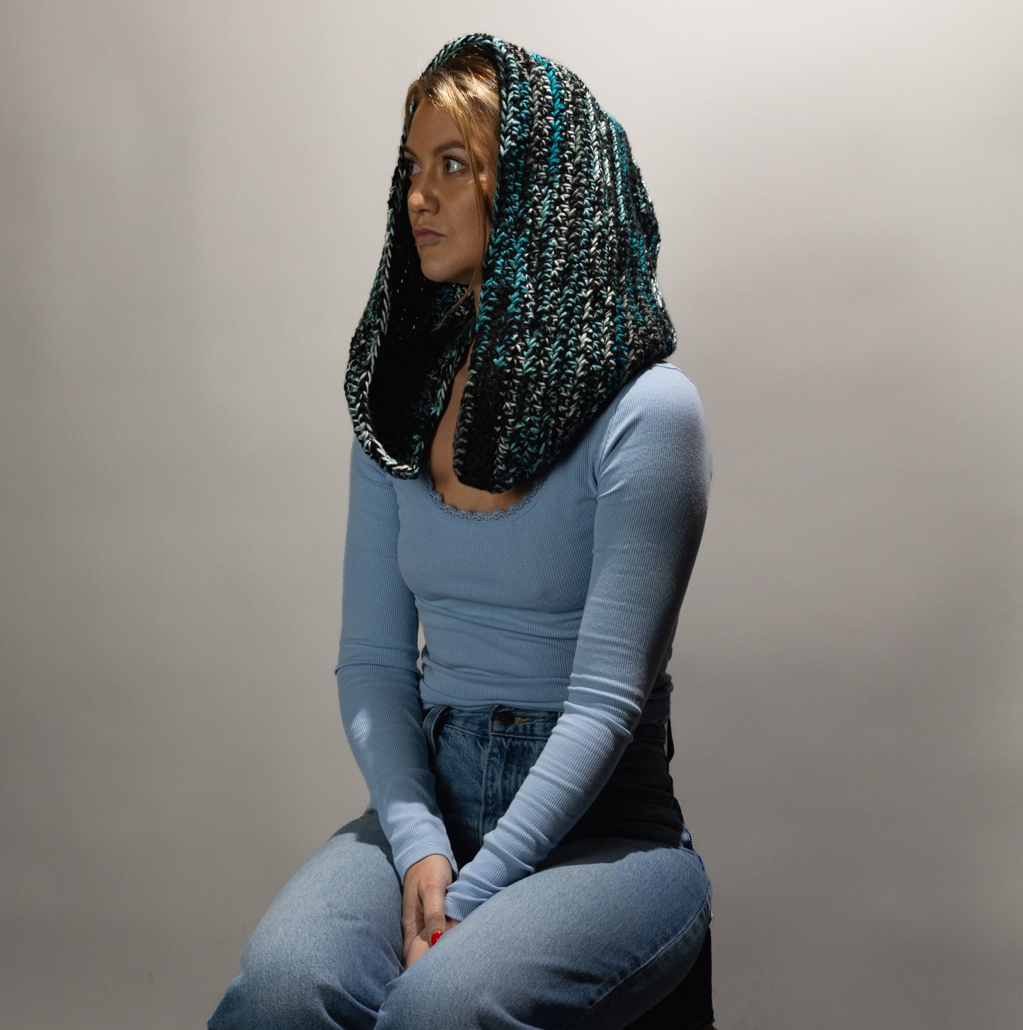 Blue & Black Crocheted Hood