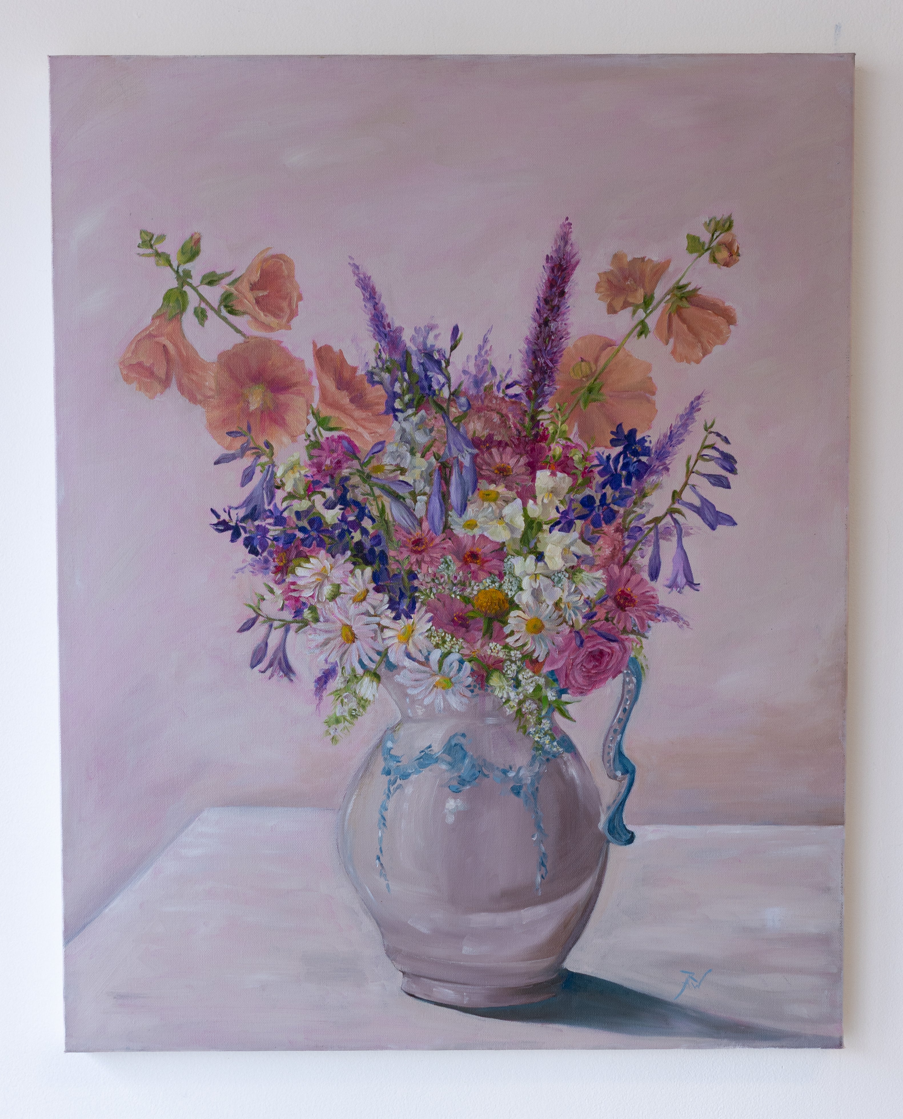 Pink Background Flower Vase by Anika Whittier