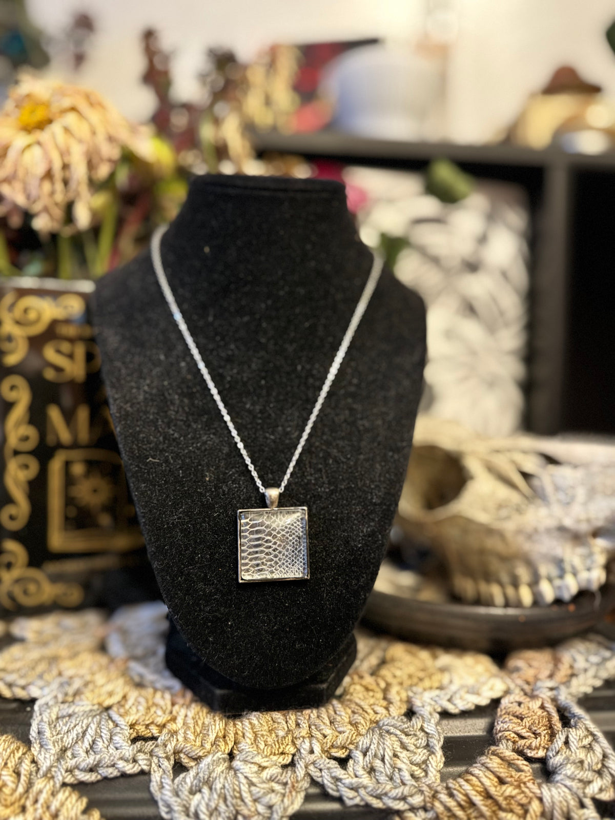 Snake Skin Necklace on Silver Chain