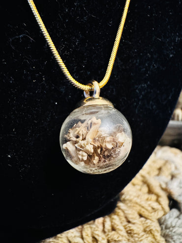 Mouse Bone Globe Necklace on Gold Chain