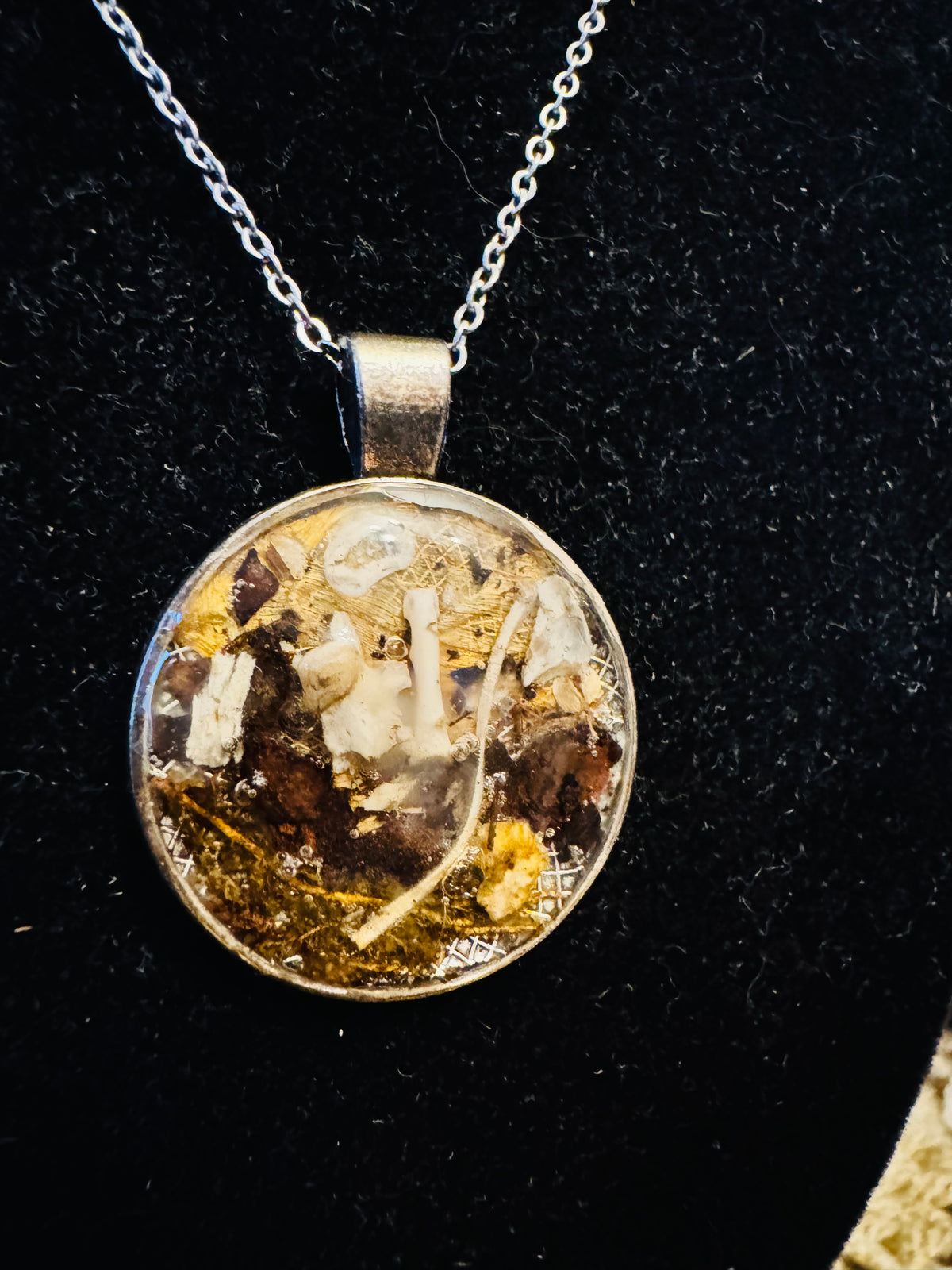 Squirrel Bone and Dried Flower Pendant on Silver Chain