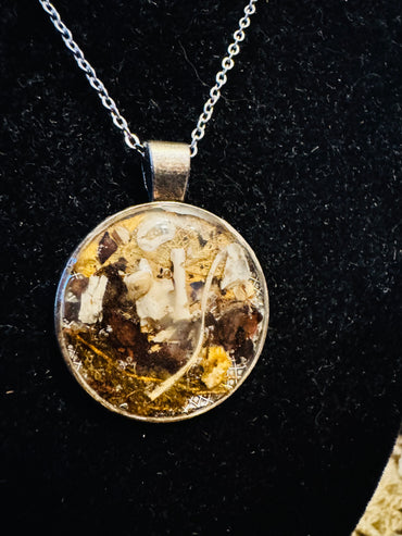 Squirrel Bone and Dried Flower Pendant on Silver Chain