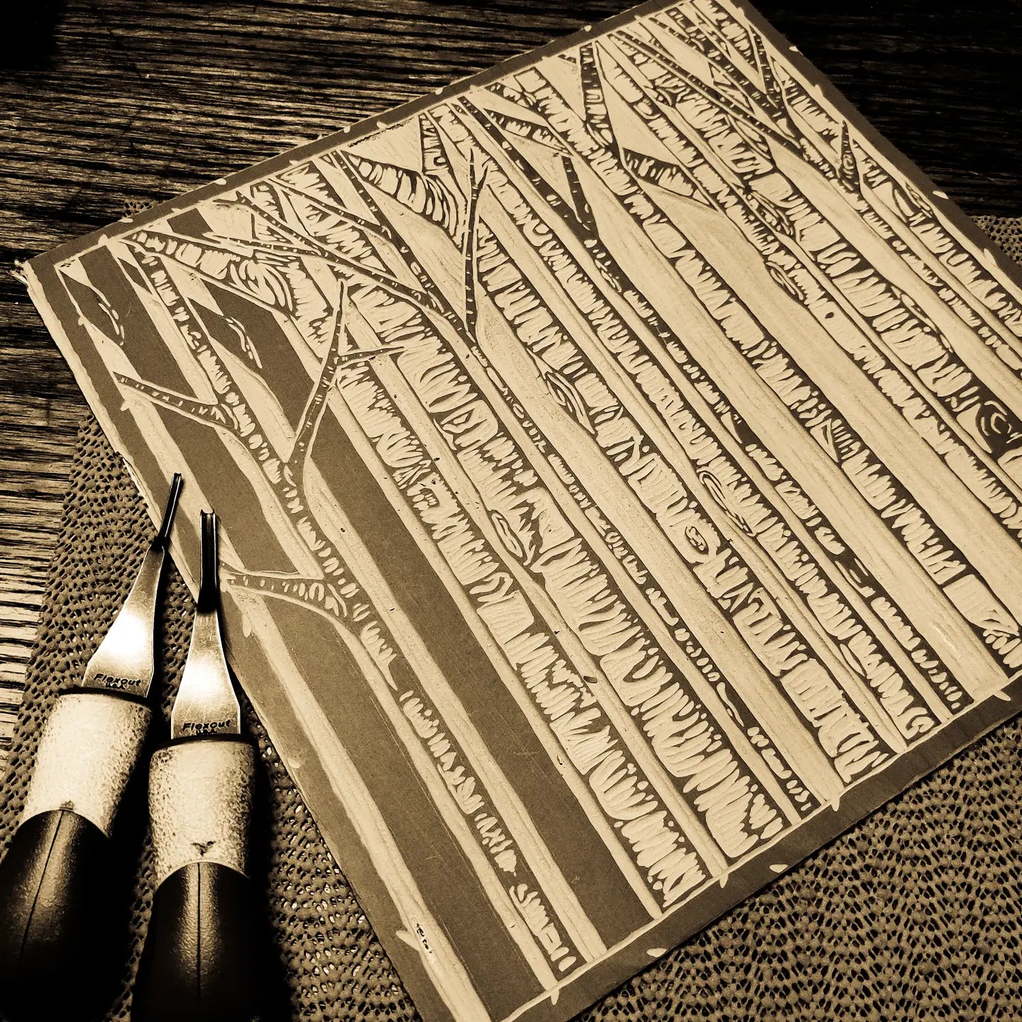 Big Mitten Linocuts - Birch Stand