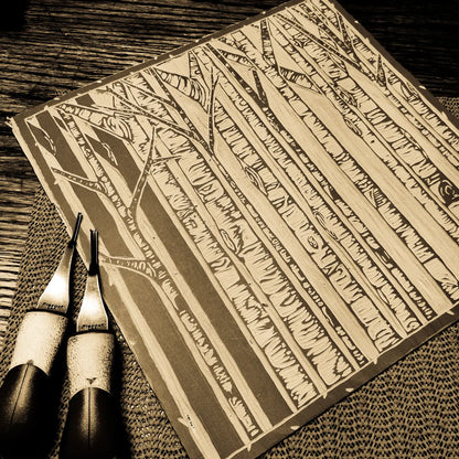 Big Mitten Linocuts - Birch Stand