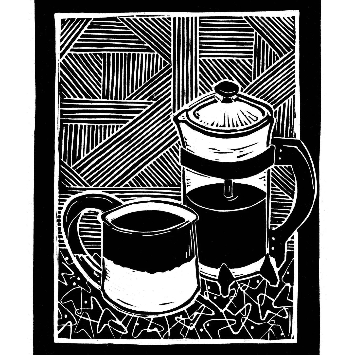 Big Mitten Linocuts - Coffee with GG