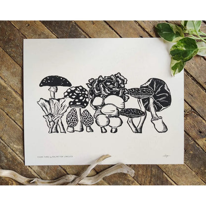Big Mitten Linocuts - Found Fungi