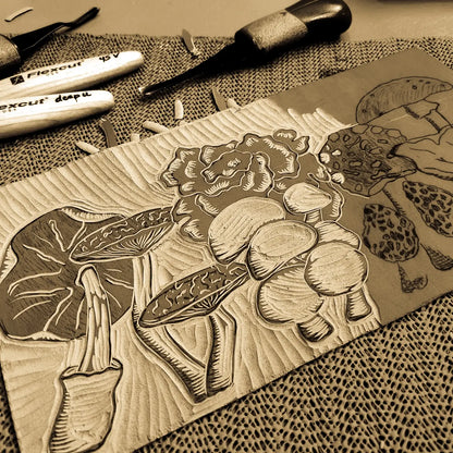 Big Mitten Linocuts - Found Fungi