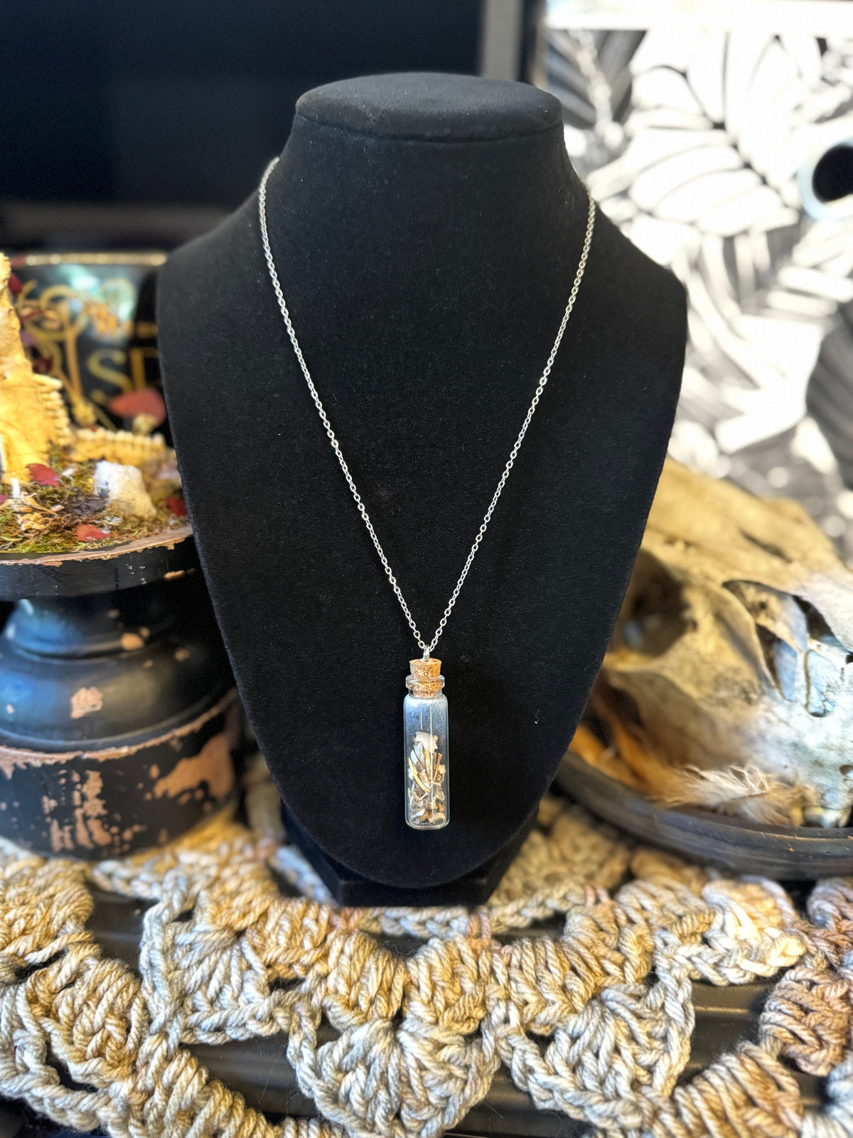 Mouse Bone Vial Necklace on Silver Chain