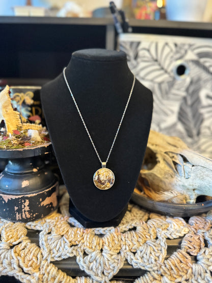 Squirrel Bone and Dried Flower Pendant on Silver Chain