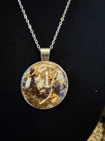 Squirrel Bone and Dried Flower Pendant on Silver Chain