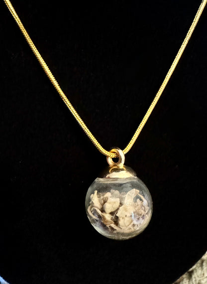 Mouse Bone Globe Necklace on Gold Chain