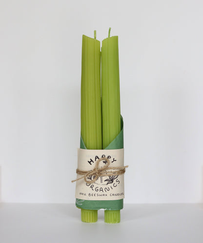 Happy Organics - Beeswax Celery Taper Candle (Set of 2)
