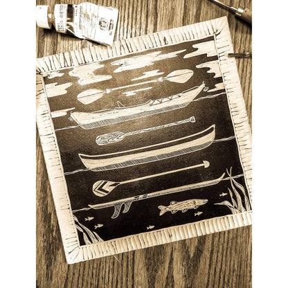 Vessels for Calm Waters Linoprint by Big Mitten Linocuts