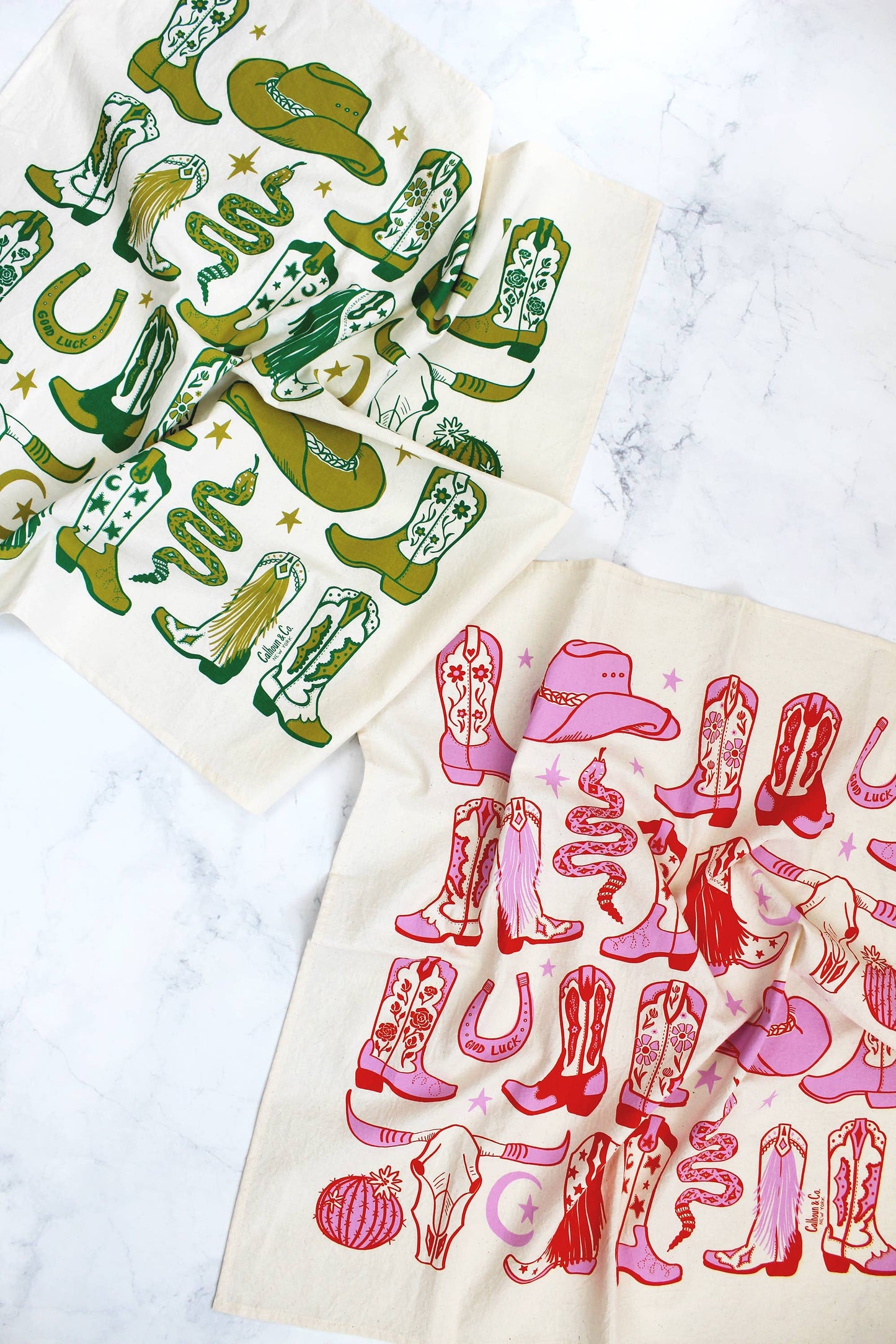 Howdy Cowgirl! Boots Tea Towel: Cactus Green