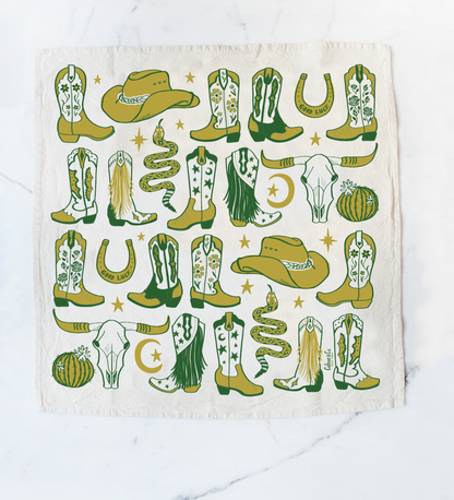 Howdy Cowgirl! Boots Tea Towel: Cactus Green