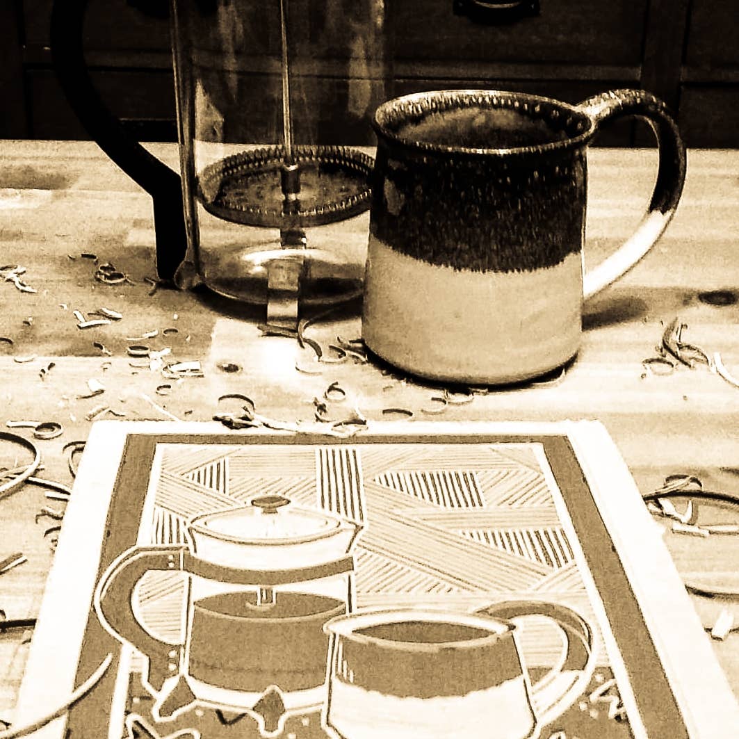 Big Mitten Linocuts - Coffee with GG Linoprint
