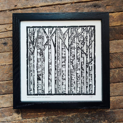 Birch Stand Linoprint by Big Mitten Linocuts