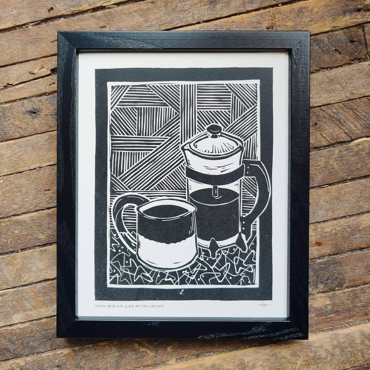 Big Mitten Linocuts - Coffee with GG Linoprint