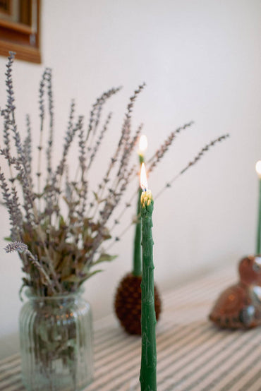 Beeswax Asparagus Taper Candle (Set of 2)