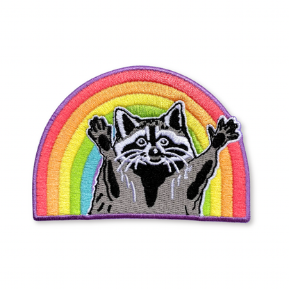 Rainbow Raccoon Iron-On Embroidered Patch