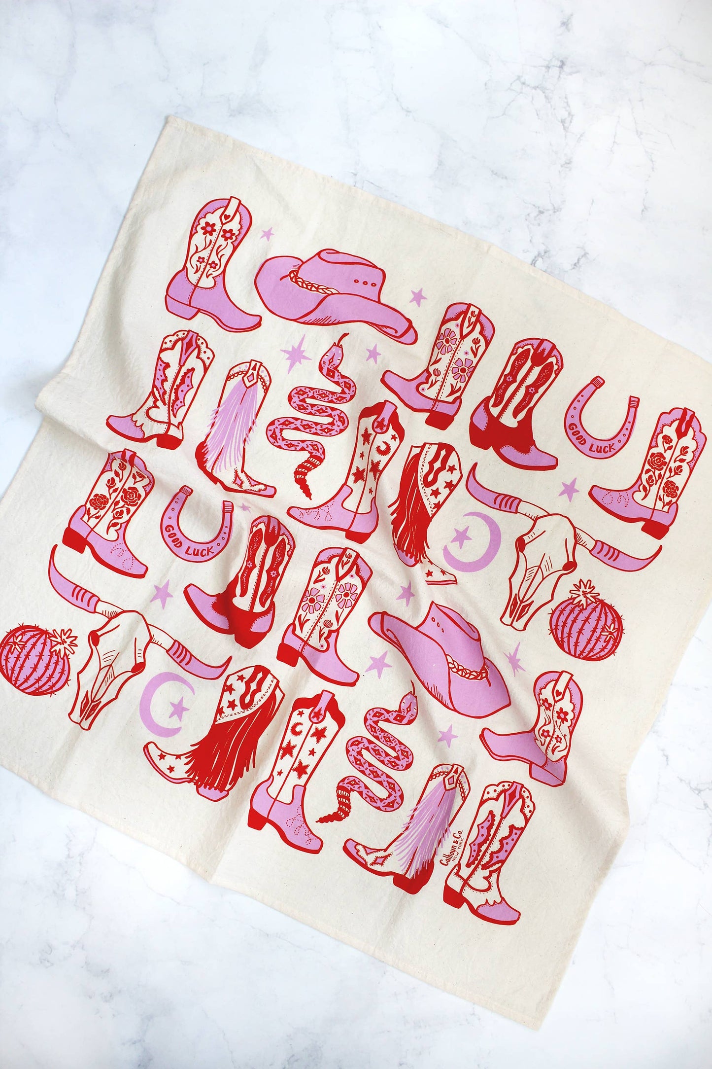 Howdy Cowgirl! Boots Tea Towel: Cactus Green