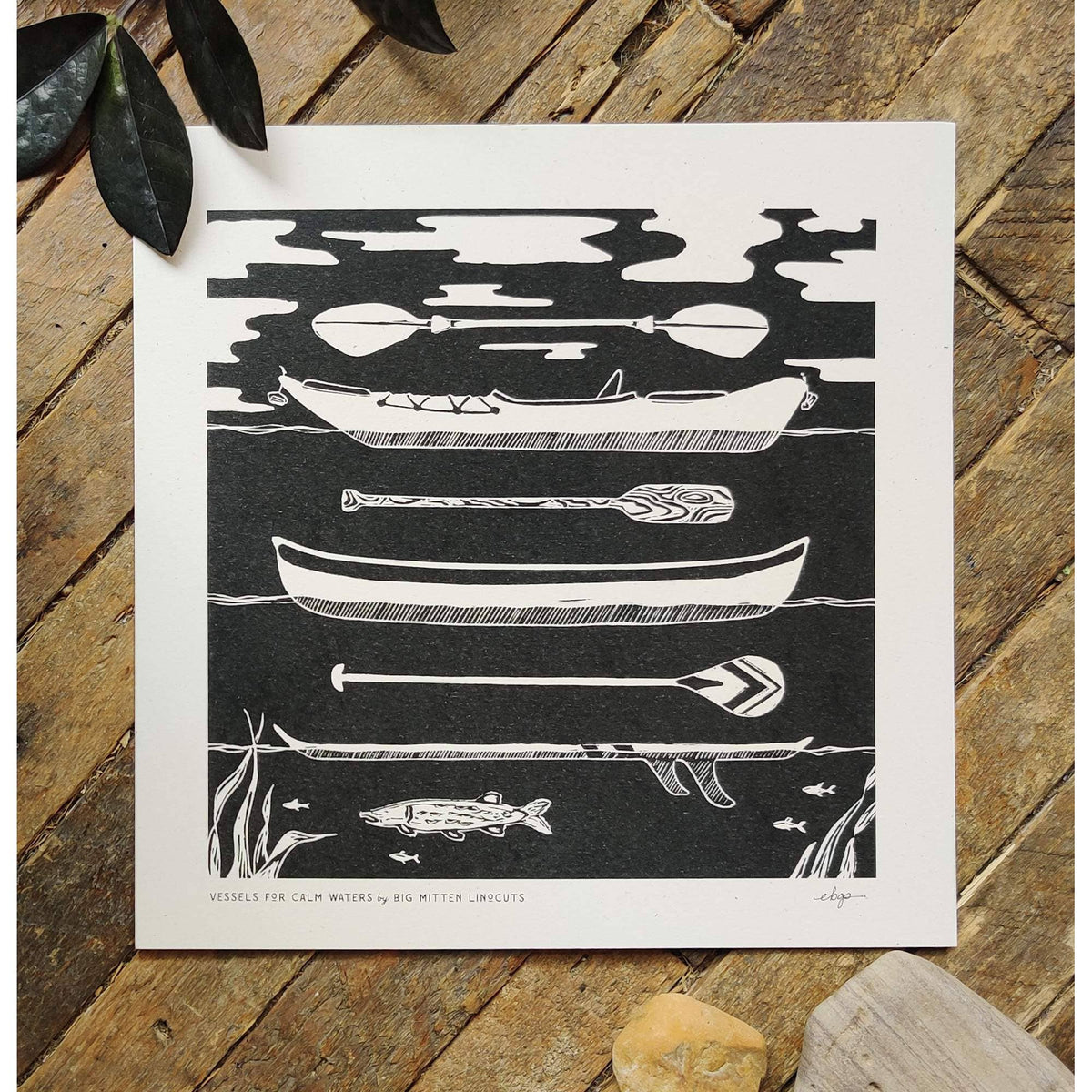 Vessels for Calm Waters Linoprint by Big Mitten Linocuts