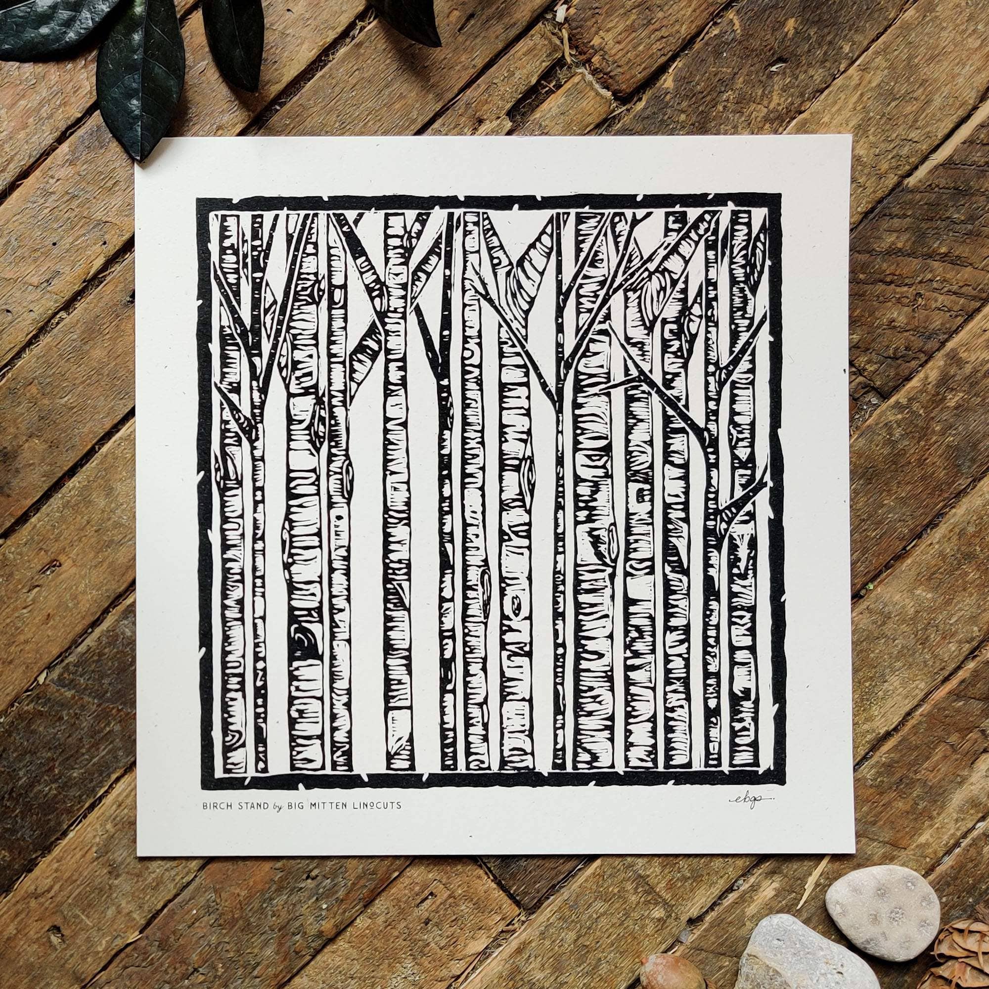 Birch Stand Linoprint by Big Mitten Linocuts