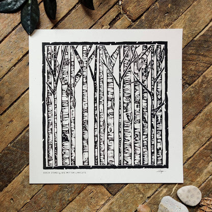 Birch Stand Linoprint by Big Mitten Linocuts