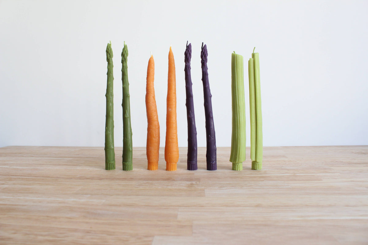Happy Organics - Purple Asparagus Beeswax Candle Taper Pair