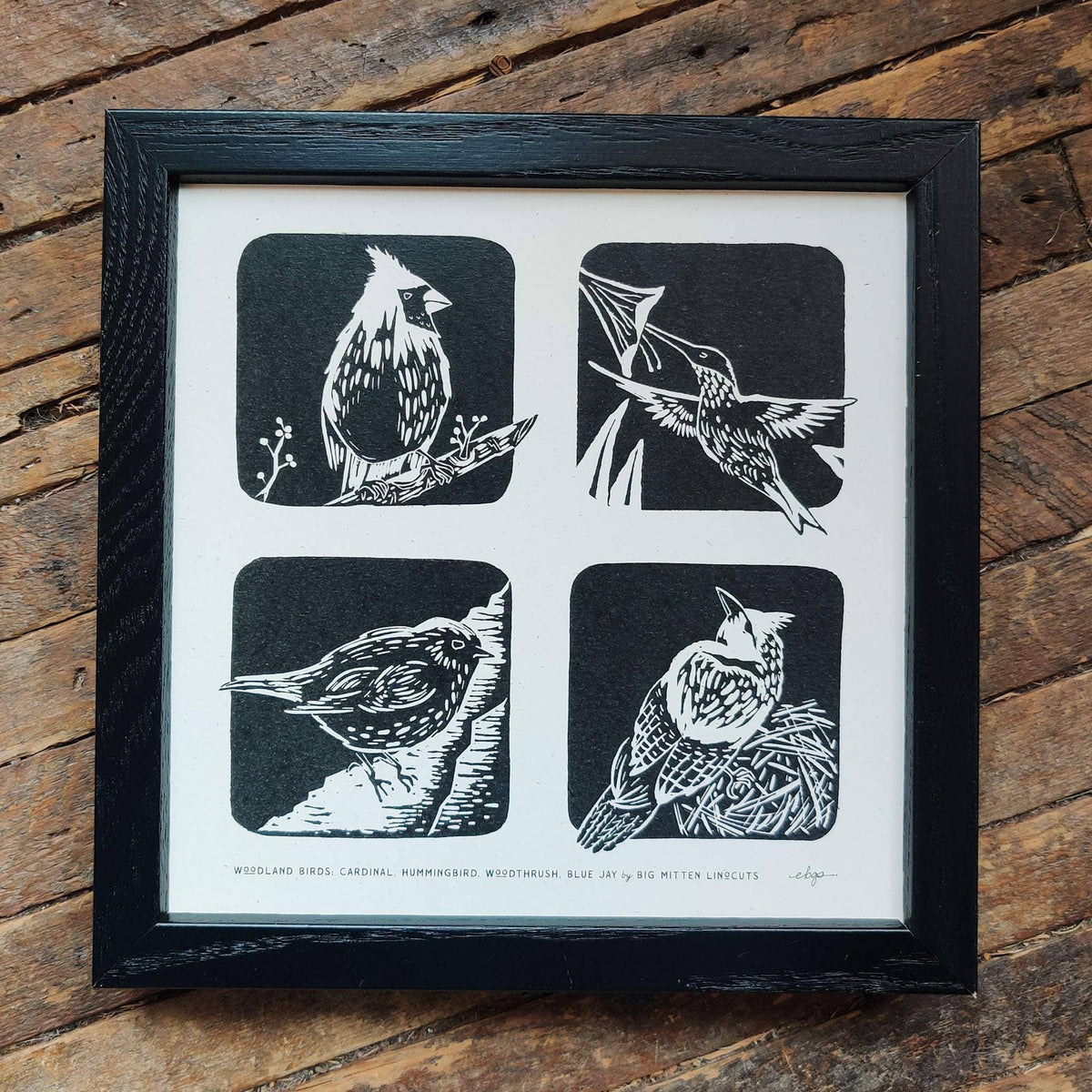 Big Mitten Linocuts - Woodland Birds Linoprint