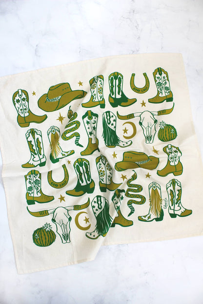 Howdy Cowgirl! Boots Tea Towel: Cactus Green