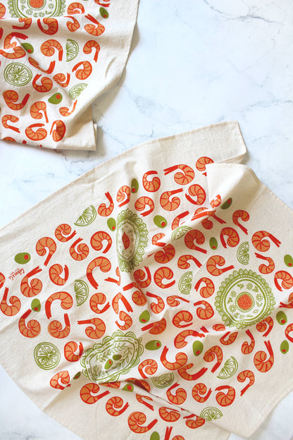 Shrimp Cocktail Screen Print Tea Towel
