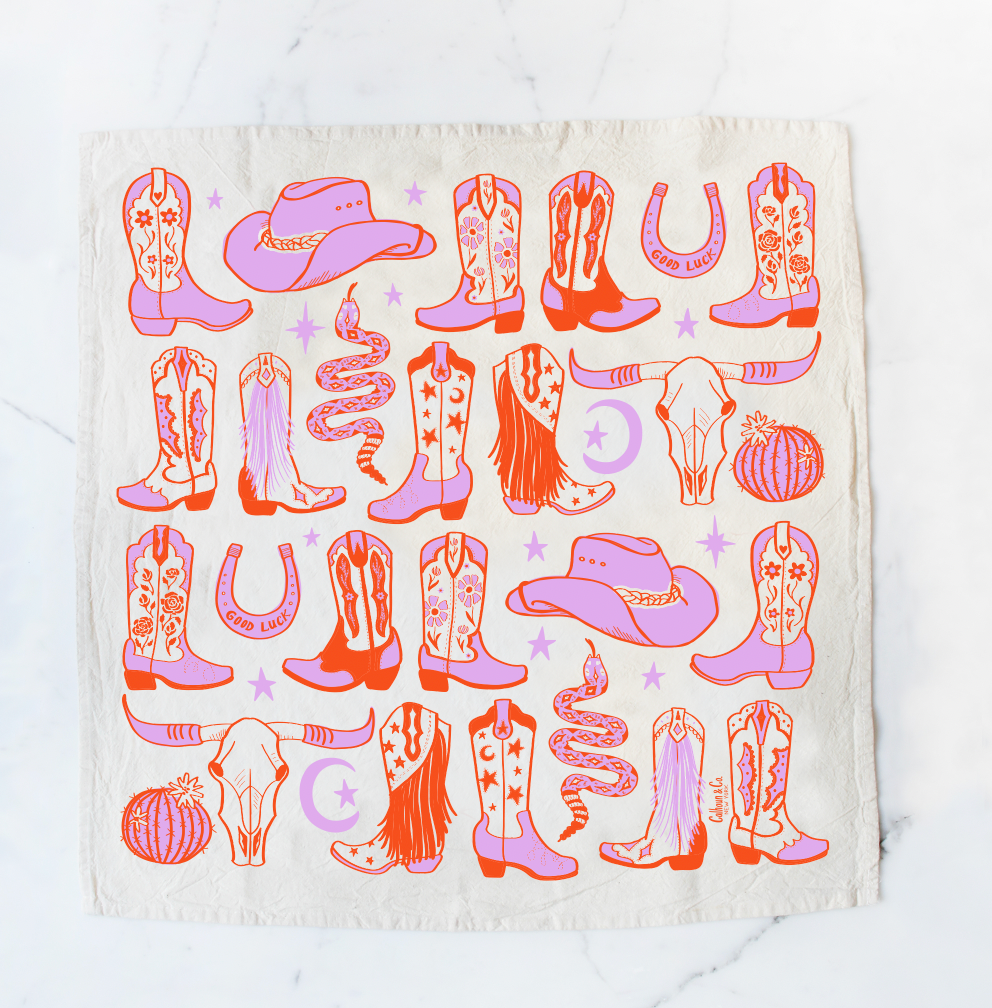 Howdy Cowgirl! Boots Tea Towel: Cactus Green
