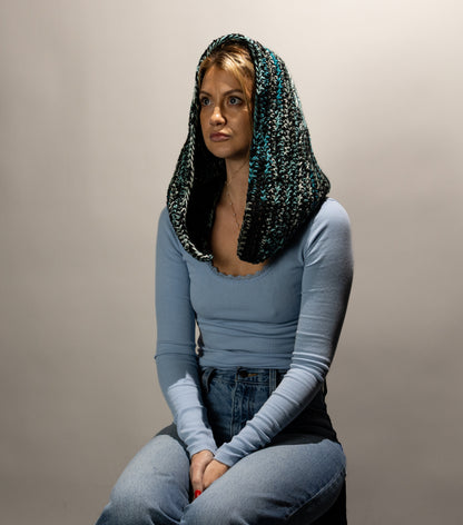 Blue & Black Crocheted Hood