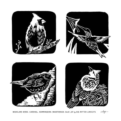 Big Mitten Linocuts - Woodland Birds